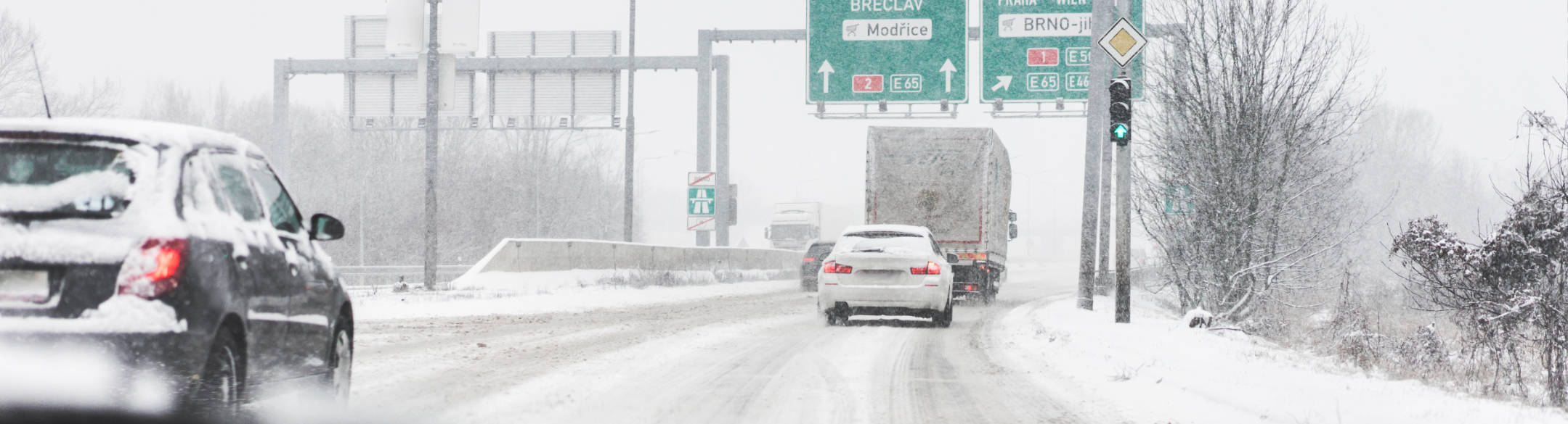 Driving on the highway in bad weather