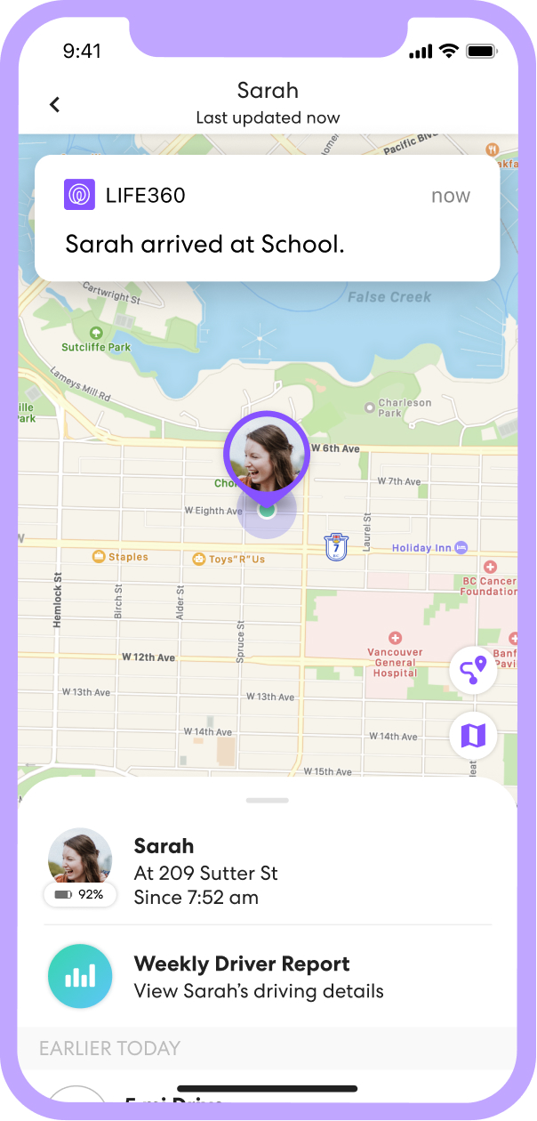 Life360 Place Alert notification on mobile phone