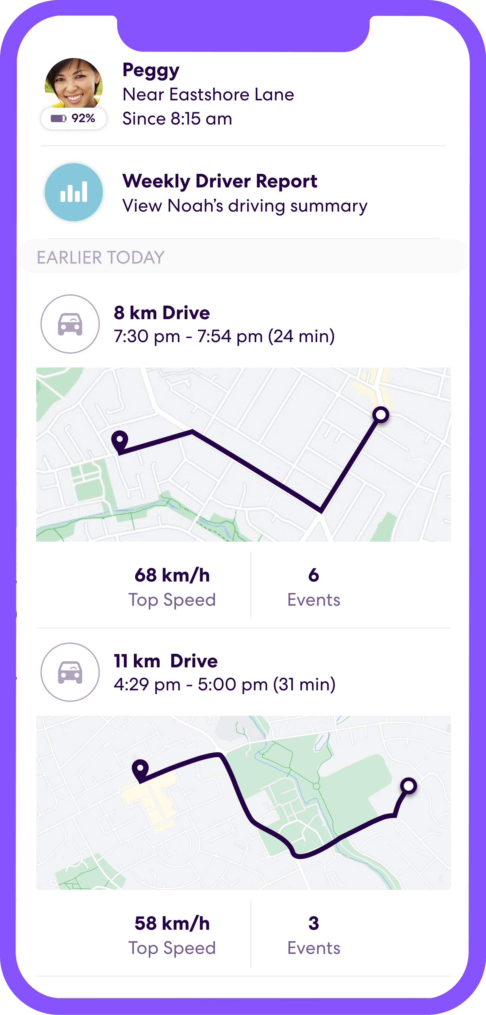 Life360 Location history app screen