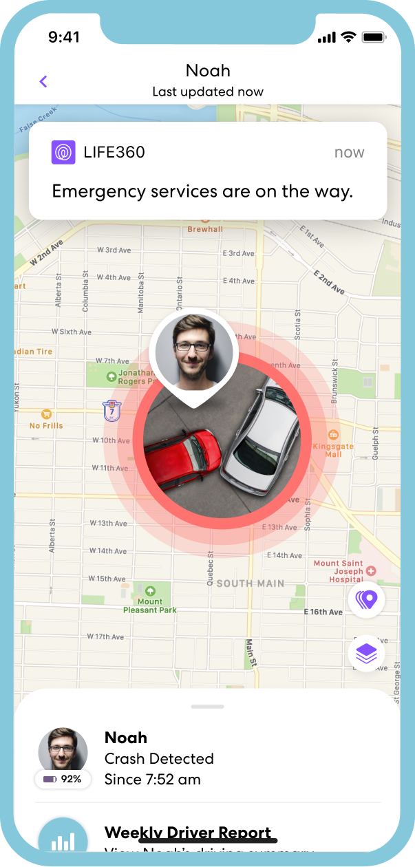 Life360 Emergency services dispatch notification