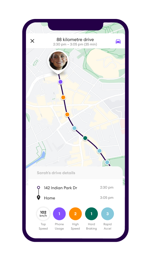 Life360 app open to driving map