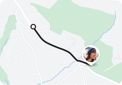 Map showing Life360 Location History with a woman's icon on the map