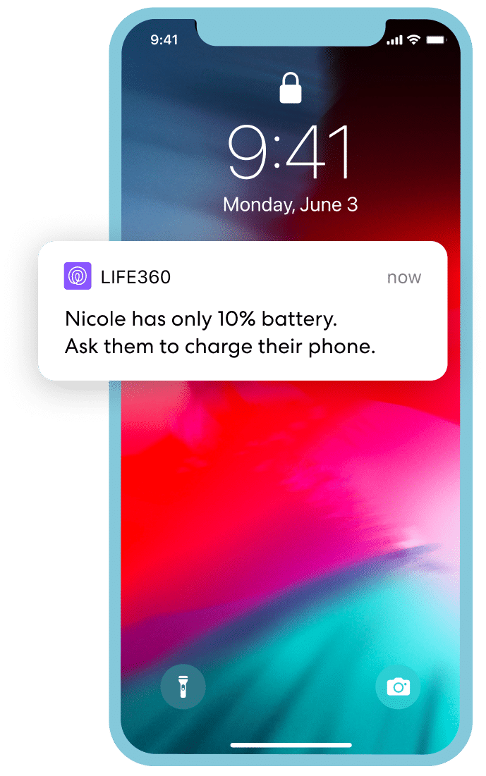 iPhone with a Life360 low battery notification