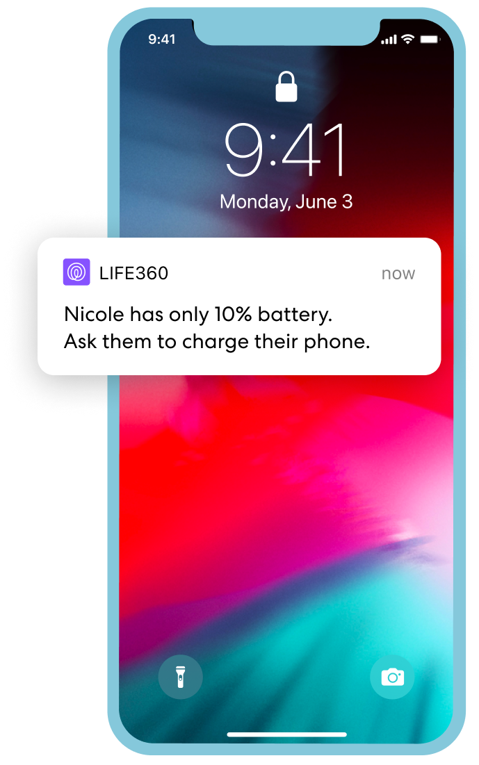 iPhone with a Life360 low battery notification