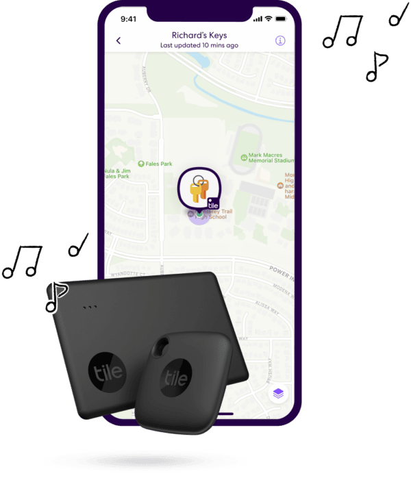 Life360 app with Tile device on map