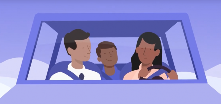 Illustration of a family of 3 in a car