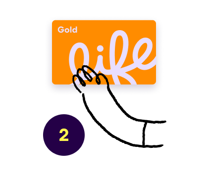 Illustration of a hand holding a Life360 gold membership card next to the number 2